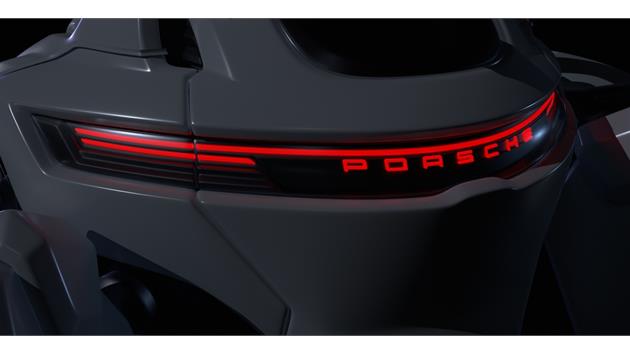 Die Hinterseite von D.Vas Mech ist inspiriert von der Designsprache des brandneuen Porsche Macan Electric.