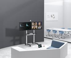 Mobiler Dual Screen TV Stand f&uuml;r flexible Videokonferenzen mit zwei Bildschirmen